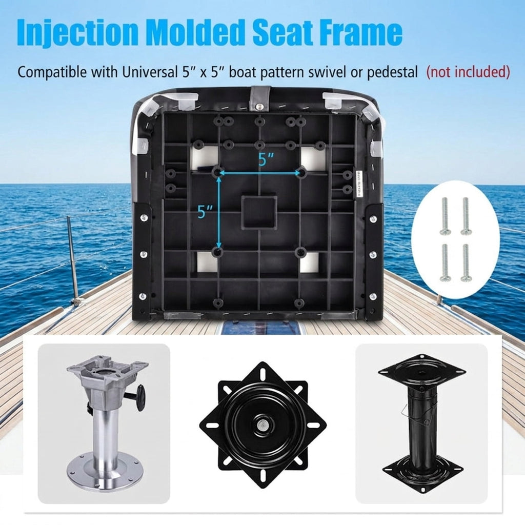 Airfind High-Back Folding Boat Seat with Thick Cushioned Padding and Waterproof Vinyl and Aluminum Hinges and Universal Mount Bracket for Fishing Pontoon and Runabout, Black