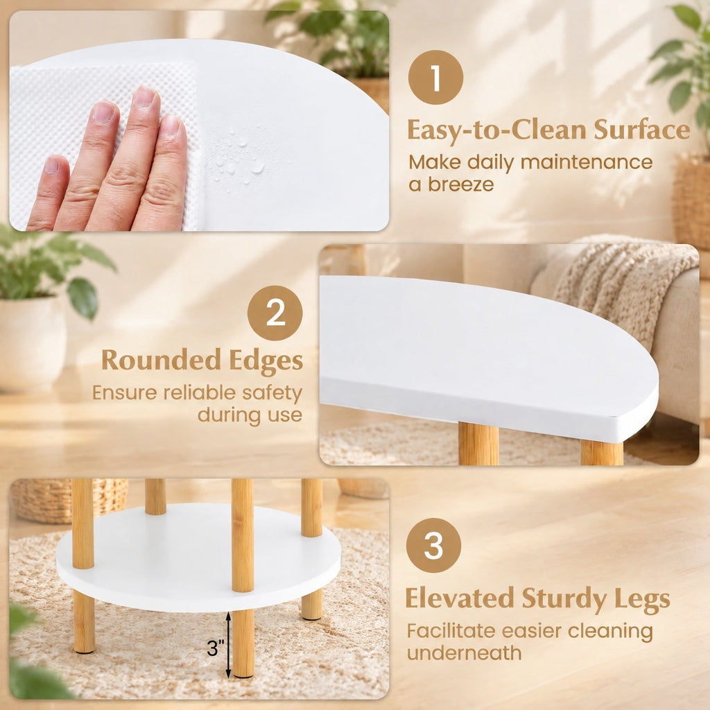 Airfind Set of 2 Round Side Table Compact with 3-Tier Shelves and Bamboo Construction, 11 lbs Capacity, Bamboo Frame, White
