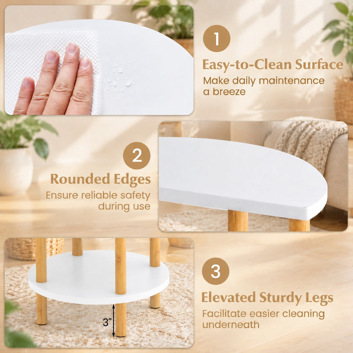 Airfind Set of 2 Round Side Table Compact with 3-Tier Shelves and Bamboo Construction, 11 lbs Capacity, Bamboo Frame, White