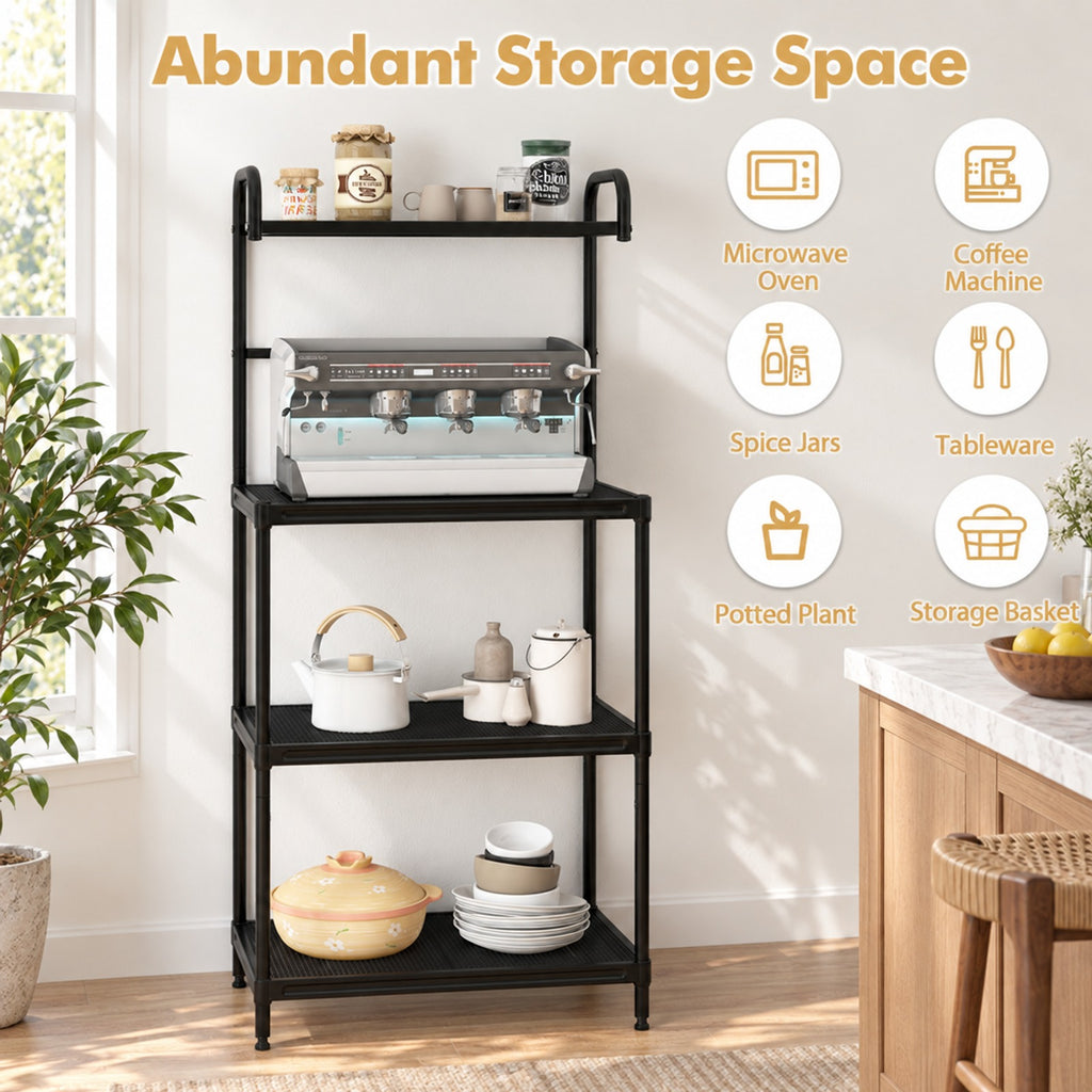 Airfind 4-Tier Kitchen Microwave Storage Rack with Metal Shelves, 55 lbs Capacity, Iron Frame, 23.5 x 13.5 x 53.5 Footprint, Black