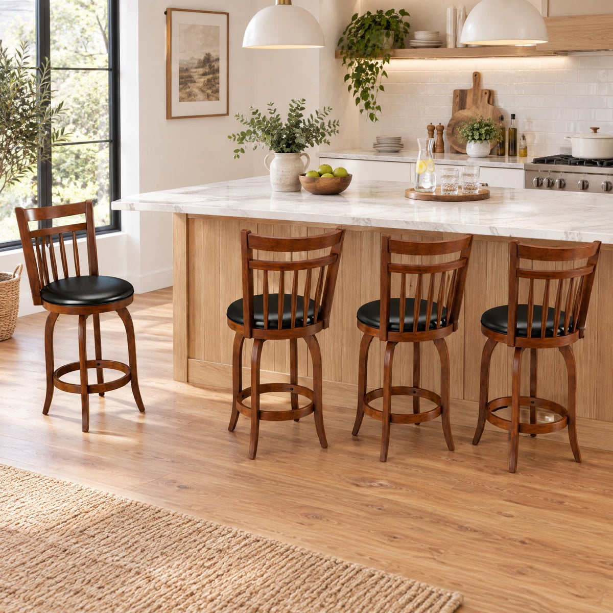 Airfind Swivel Bar Stools Set of 2 Counter Height Faux Leather Upholstered Barstools-24 Inches, 330 lbs Capacity, Expresso and Black