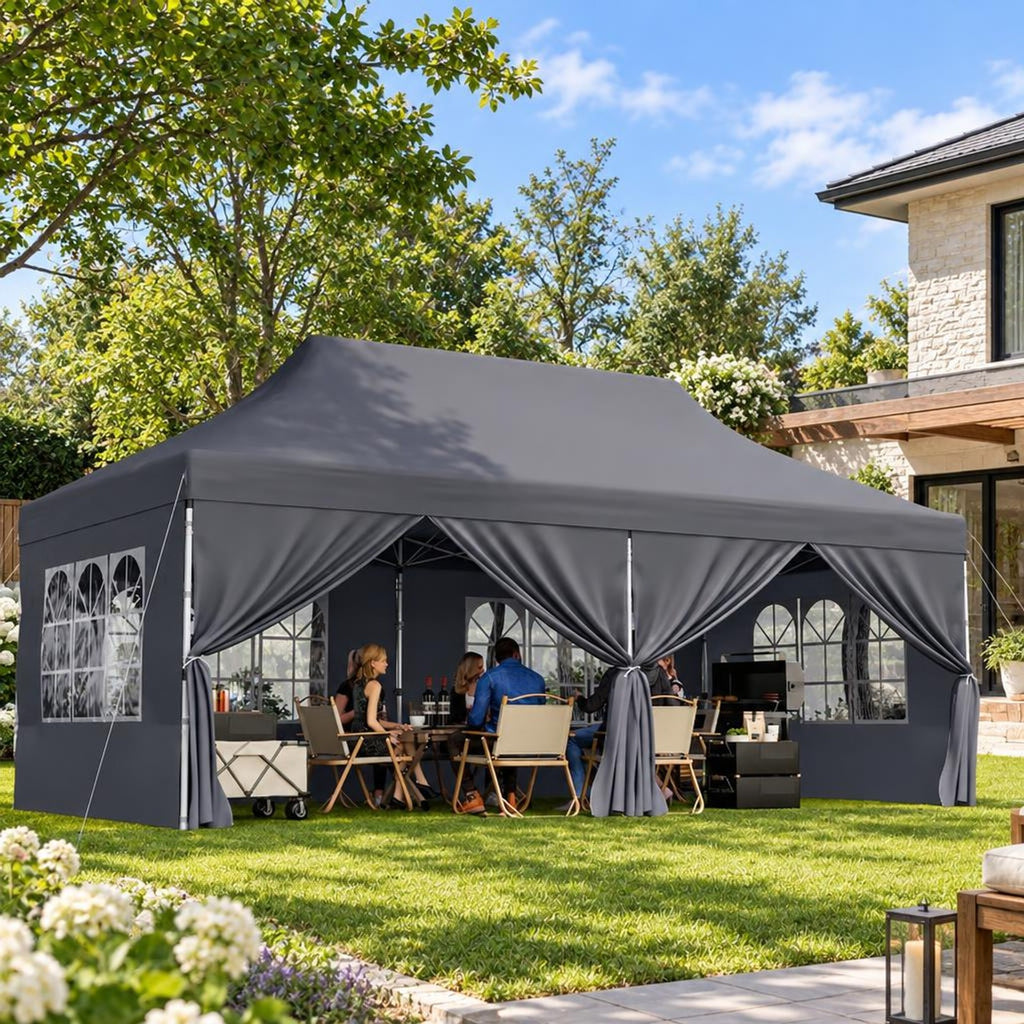 Airfind 10 x 20 FT Pop up Canopy with 6 Sidewalls and Windows and Carrying Bag for Party Wedding Picnic, Grey