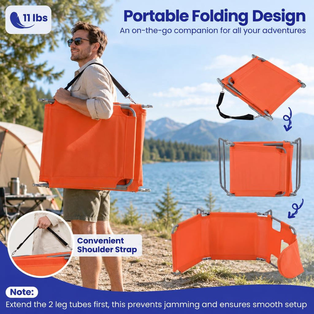Airfind Folding Beach Lounge Chair with Adjustable Backrest for Lawn, 330 lbs Capacity, Metal Oxford Fabric Polyester Sponge Frame, Orange