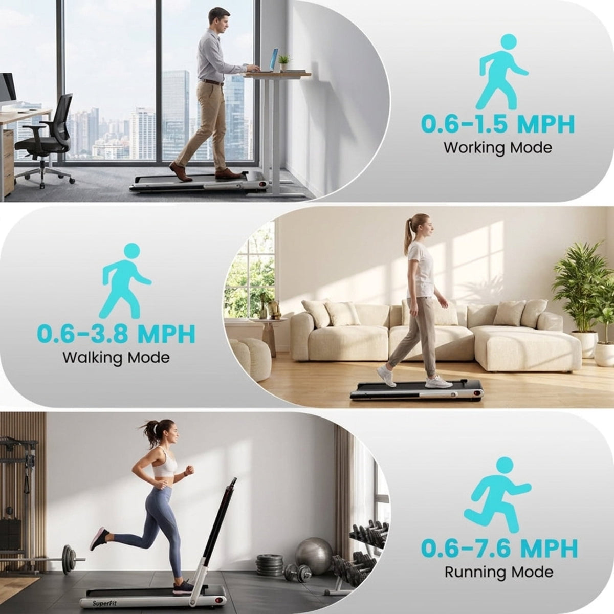 Airfind Walking Treadmill for Home with Adjustable 0.6-8 MPH Speed and Shock-Absorbing Belt Plus USB Port and Transport Wheels to Serve as a Quiet Folding Walking Pad, Silver