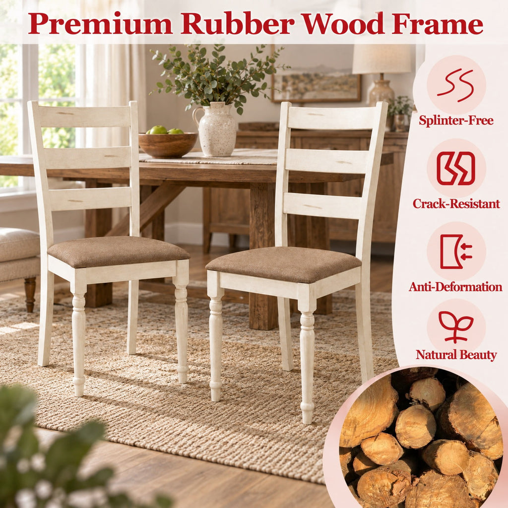 Airfind Rubber Wood Dining Chairs Set of 4 with Padded Linen Seat and Slatted Backrest, 330 lbs Capacity, Rubber Wood Sponge Fabric Frame, White