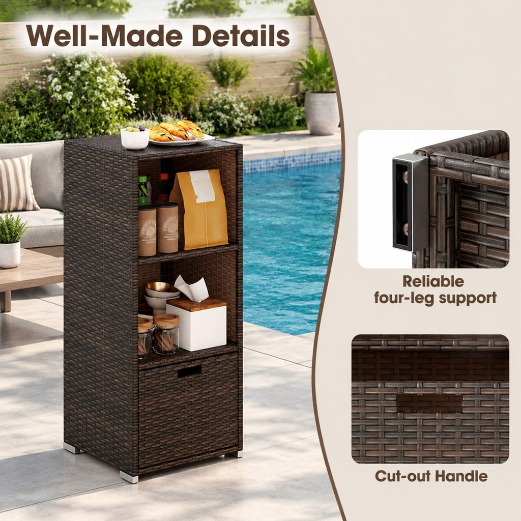 Airfind Outdoor Storage Cabinet Patio Wicker Organizer with Drawer, PE Rattan Metal Frame, 19.5 x 19.8 x 43 Footprint, Brown