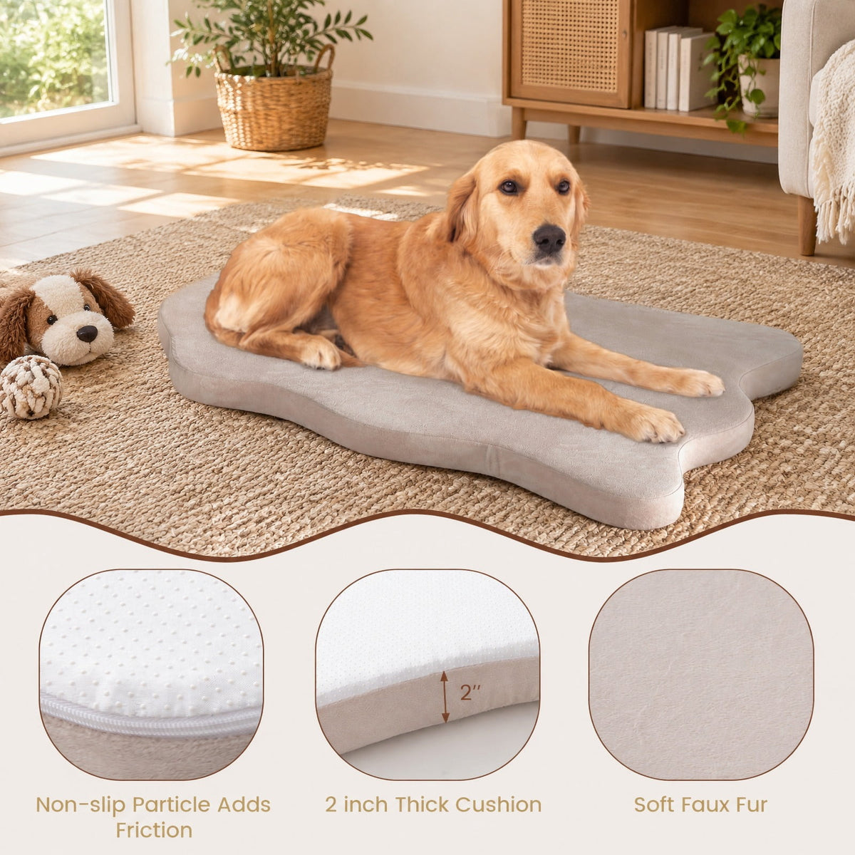 Airfind Orthopedic Dog Bed with Memory Foam Support for Large Dogs, 35D Memory Foam TPU Polyester Crystal Super Soft Fabric Frame, Beige