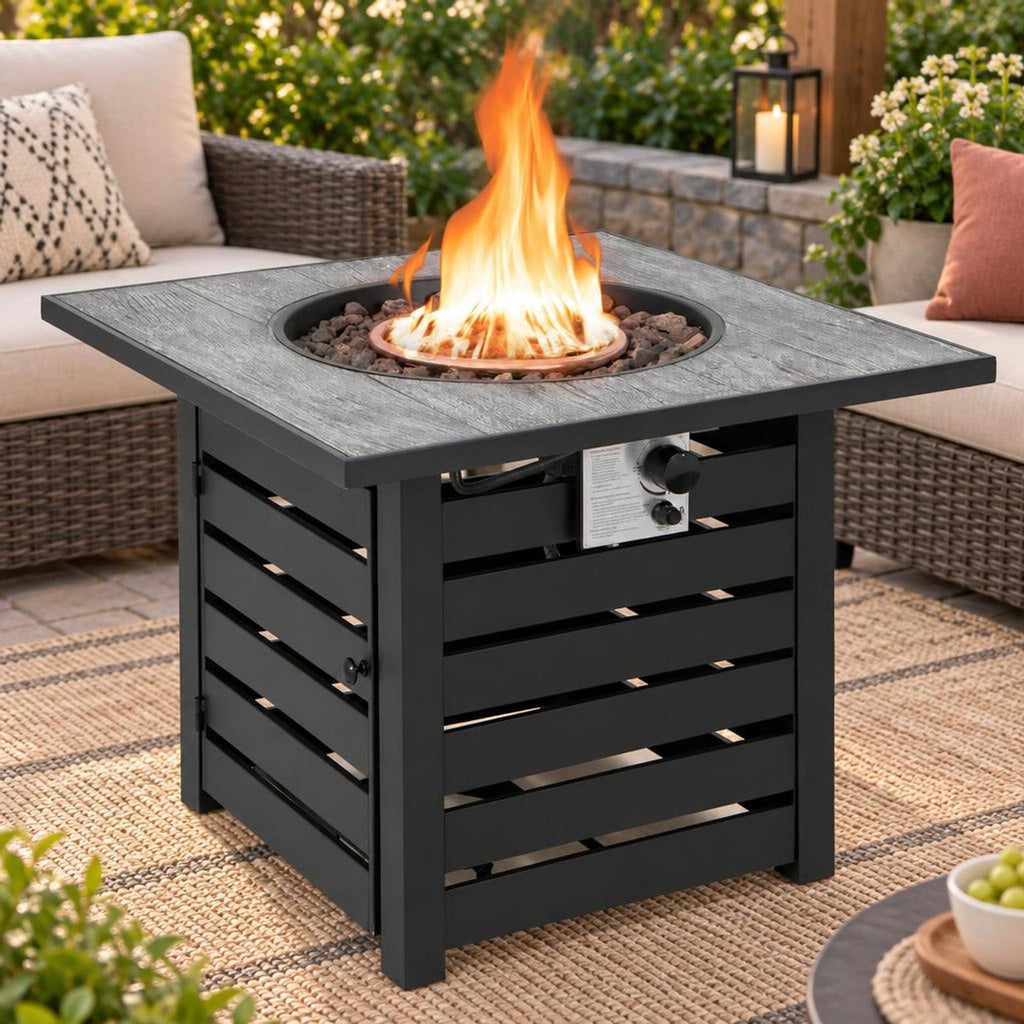 Airfind Square Propane Fire Pit Table with Lava Rocks and Rain Cover, 150 lbs Capacity, Ore powder steel stainless steel Frame, Black