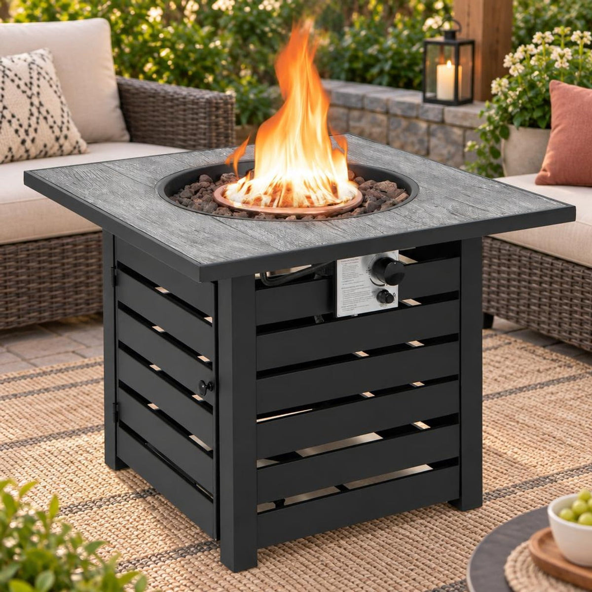 Airfind Square Propane Fire Pit Table with Lava Rocks and Rain Cover, 150 lbs Capacity, Ore powder steel stainless steel Frame, Black
