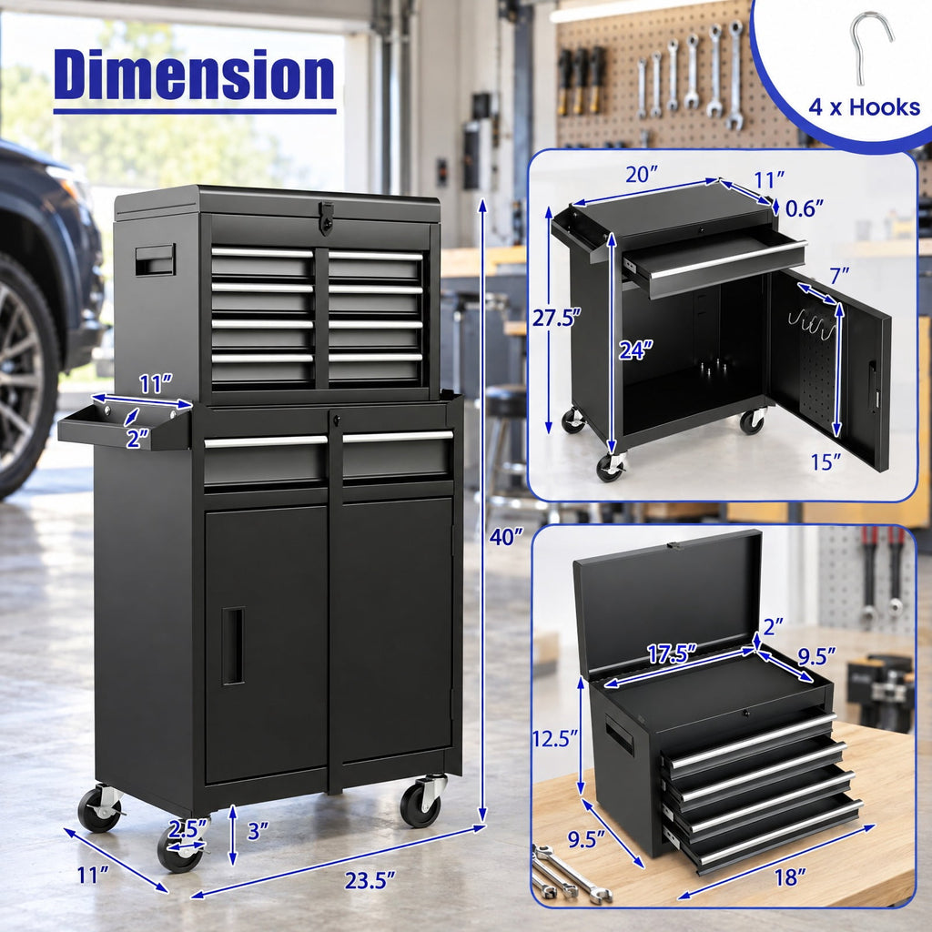 Airfind 2-in-1 Tool Chest and Cabinet with 5 Sliding Drawers, 220.5 lbs Capacity, Steel rubber-plastic synthetic Frame, Black