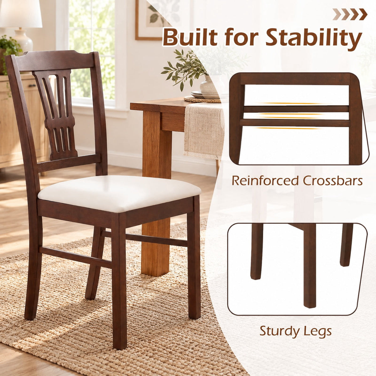 Airfind Wooden Dining Chairs Set of 2 Upholstered Kitchen Chairs with Solid Rubber Wood Frame, 330 lbs Capacity, 18.5 x 17 x 35 Footprint, Beige