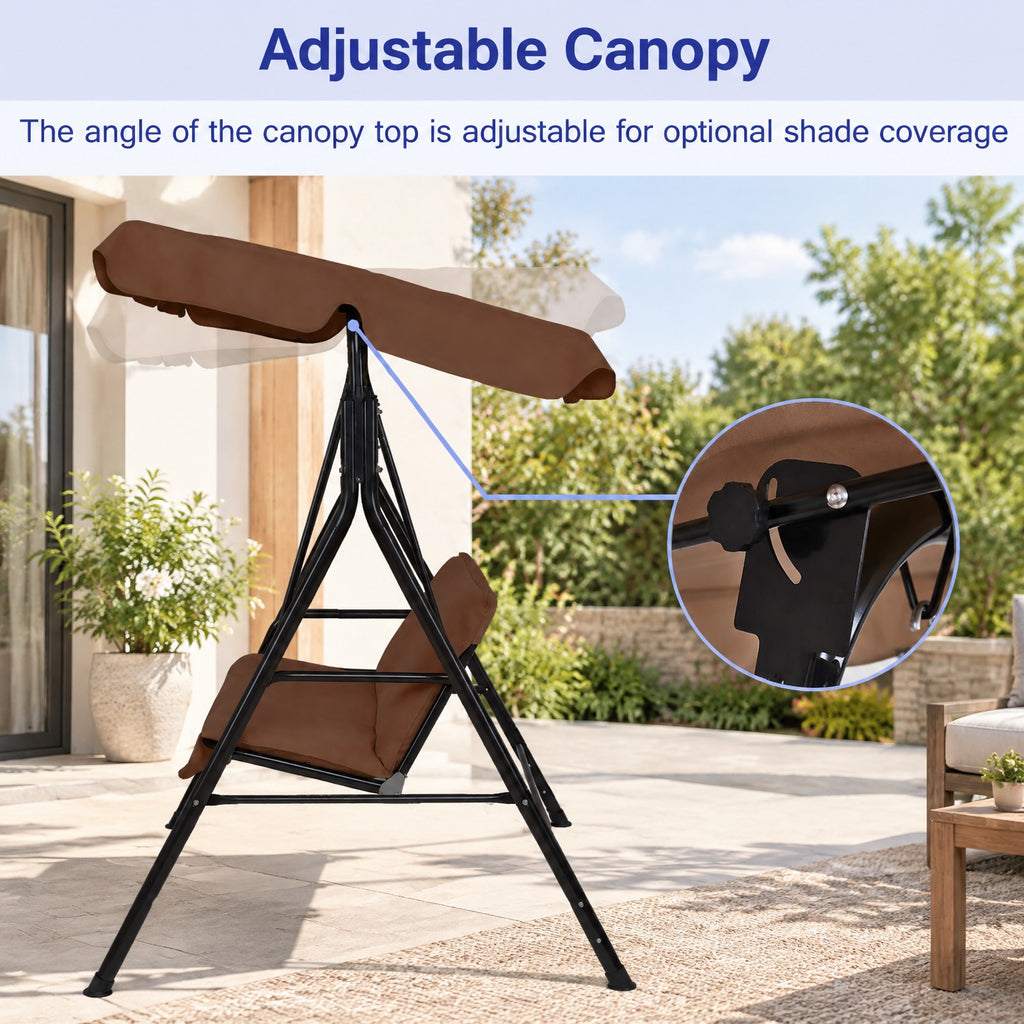 Airfind Loveseat Cushioned Patio Steel Frame Swing Glider, 330 lbs Capacity, Steel pipe Frame, 55.0 Inch x 43.5 Inch x 60.5 Inch Footprint, Brown