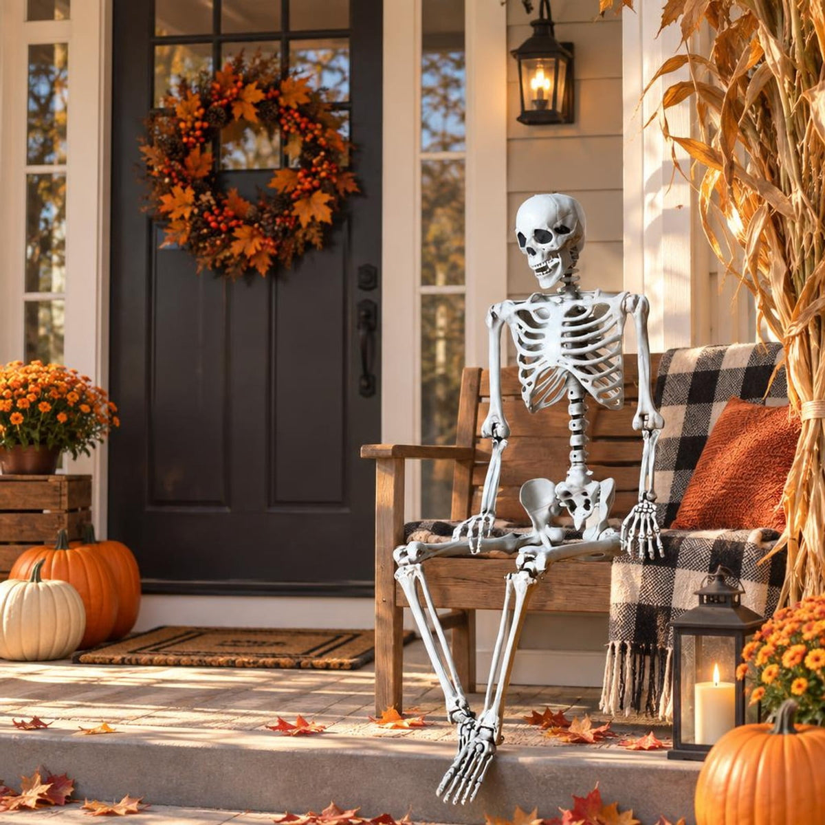 Airfind 5.4 Feet Halloween Skeleton Life Size Realistic Full Body Hanging, PP Height: 5.4FT Frame, White