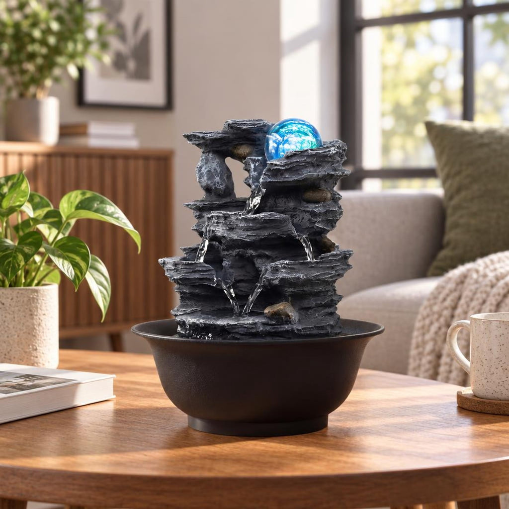Airfind Tabletop Water Fountain with Rolling Crystal Ball and Color-Changing LED Light-B, PP Resin Fiberglass Style A Frame, 8.5 x 10.5 Footprint