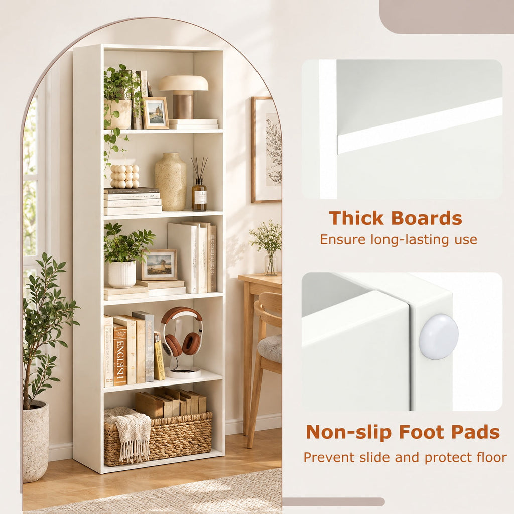 Airfind 5-Shelf Storage Bookcase Modern Multi-Functional Display Cabinet, 45 lbs Capacity, Engineered Wood MDF Frame, 24in x 9.5in x 67in Footprint