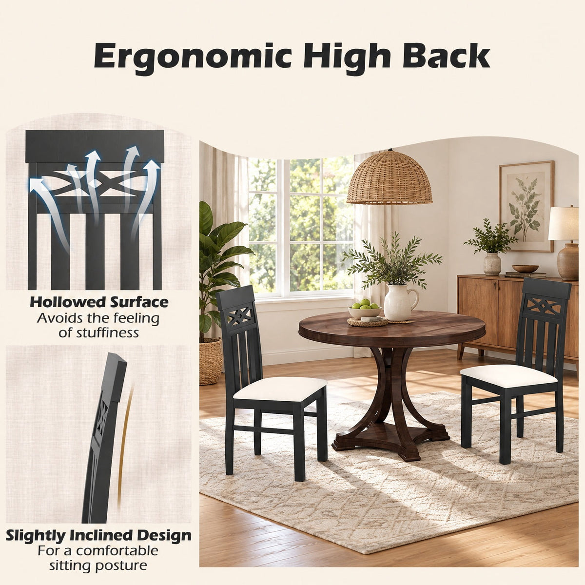 Airfind Dining Chairs Set of 2 High Back Dining Room Chairs with Padded Seat and Rubber Wood Frame, 330 lbs Capacity, 19.5 Inch x 17.5 Inch x 38 Inch Footprint