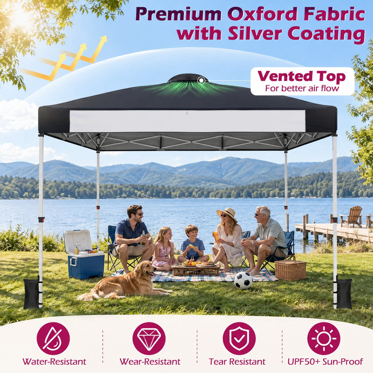 Airfind 10 x 10 Feet Foldable Commercial Pop-up Canopy with Roller Bag and Banner Strip, 10 x 10 x 8.9-9.5 ftCarrying bag Footprint, Black