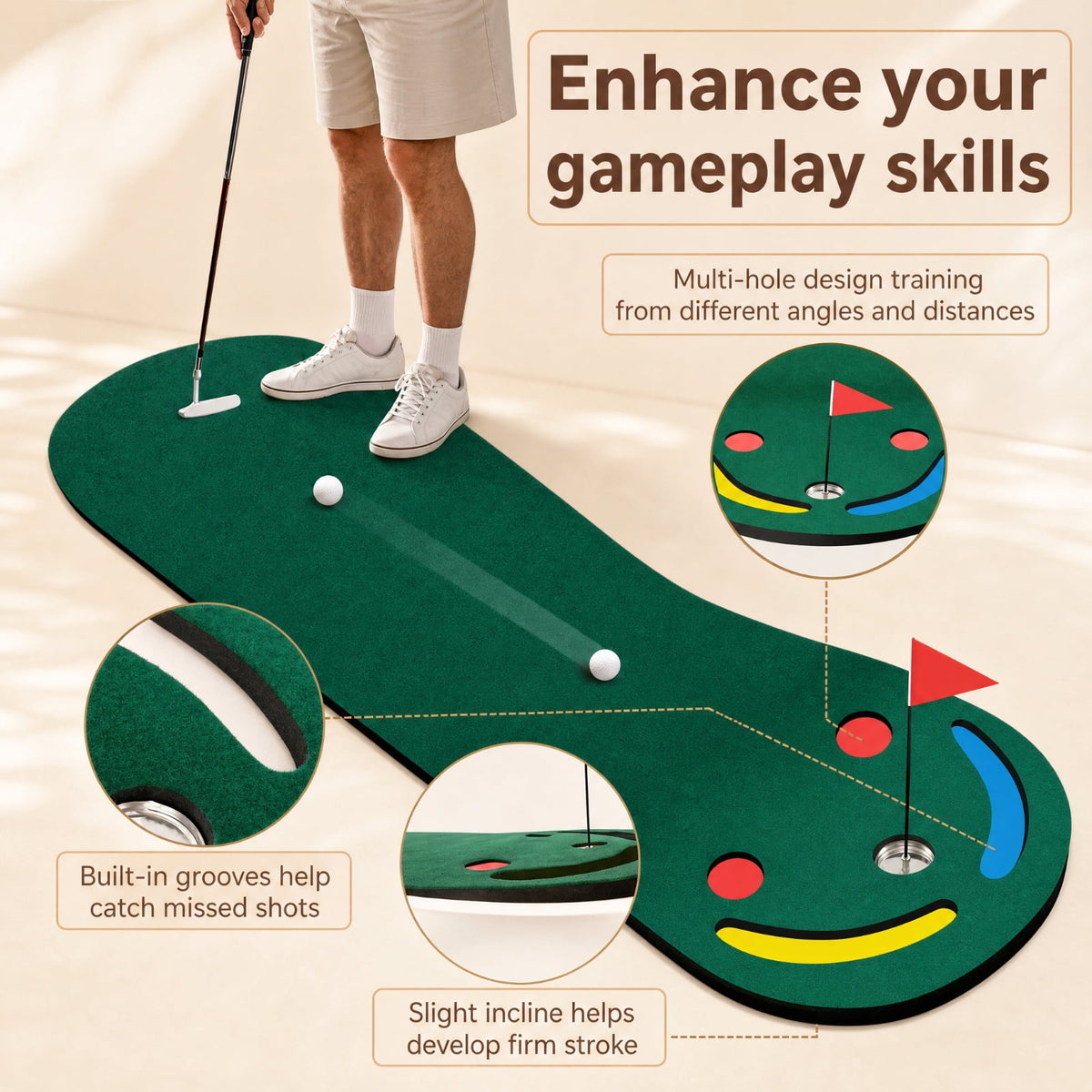 Airfind Golf Putting Green Set for Indoor Outdoor Use, Practice Putting Mat with Training Cup Flag and Ball Ramp for Home Office