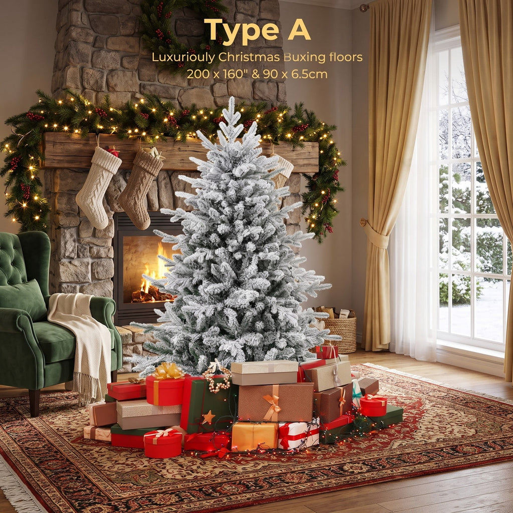 Airfind 4.5 Feet Flocked Christmas Tree with 8 Lighting Modes and Multi-Color LED Lights-4.5 ft, Green and White