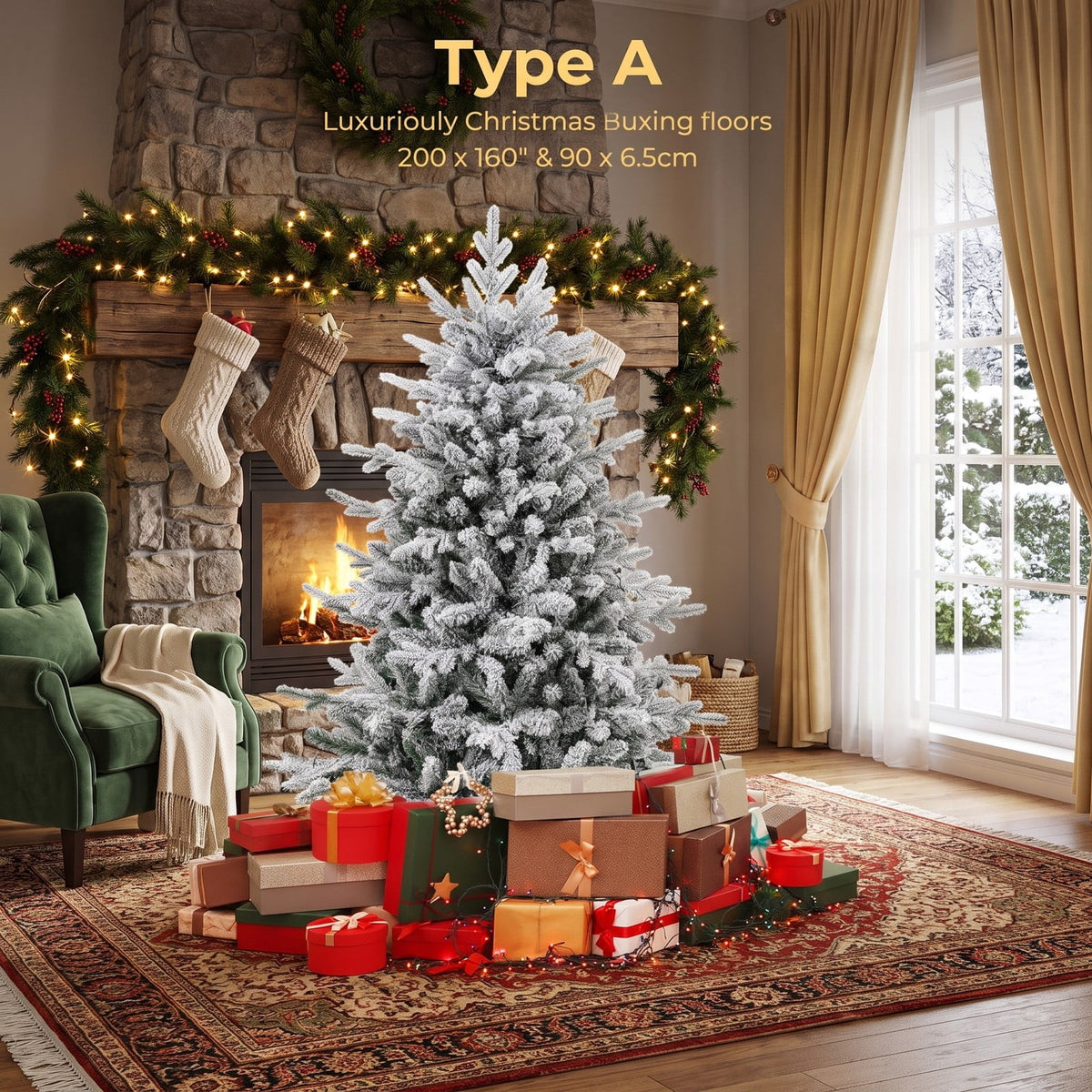 Airfind 4.5 Feet Flocked Christmas Tree with 8 Lighting Modes and Multi-Color LED Lights-4.5 ft, Green and White