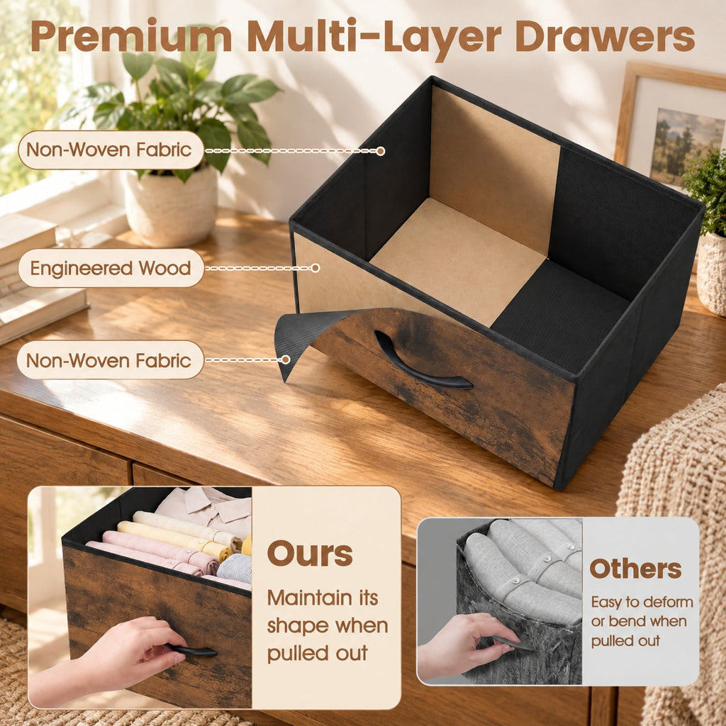 Airfind Dresser Nightstand with 4 Roomy Fabric Drawers and Metal Frame, 130 lbs Capacity, Metal Engineered Wood Non-Woven Fabric Frame, Brown
