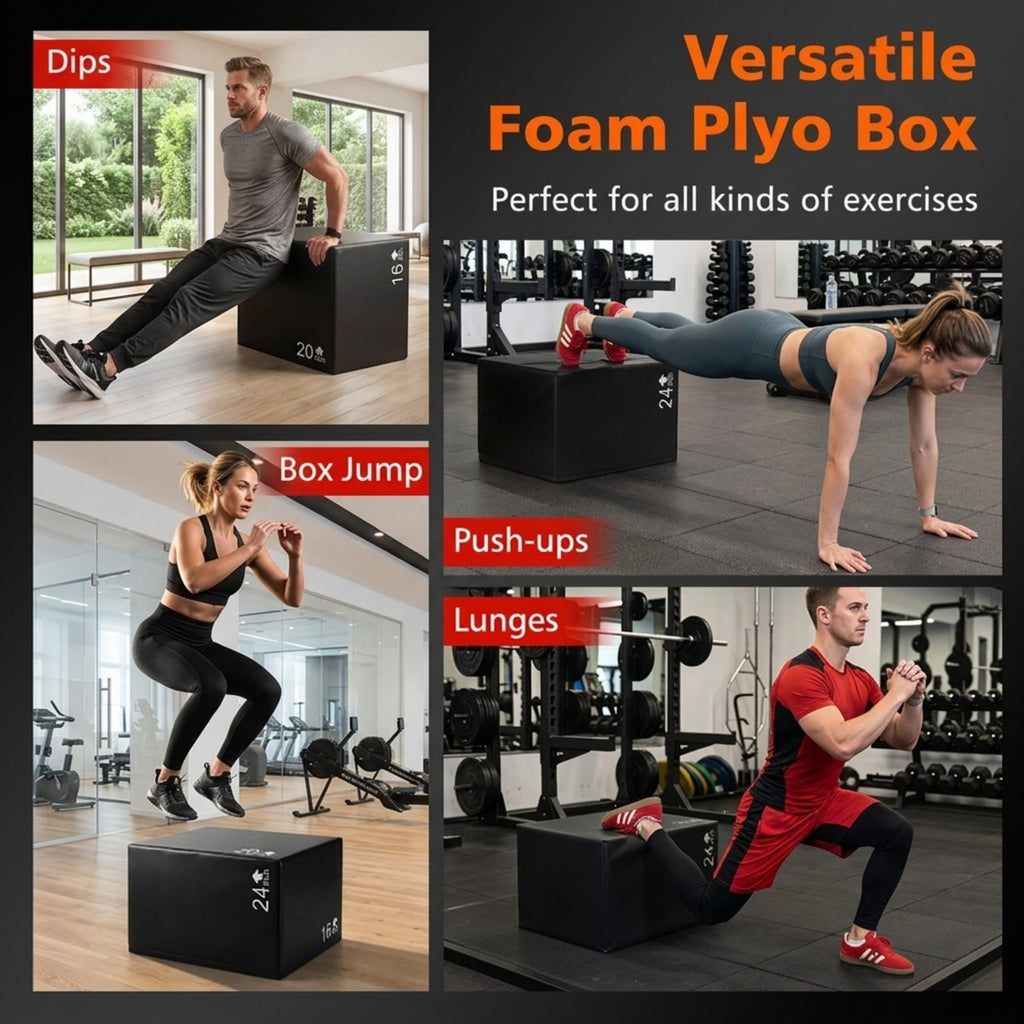 Airfind 3 in 1 Foam Plyometric Box with 3 Adjustable Heights and Non Slip PU Cover for Home Gym Jump Training and Plyo Box Workouts, Black