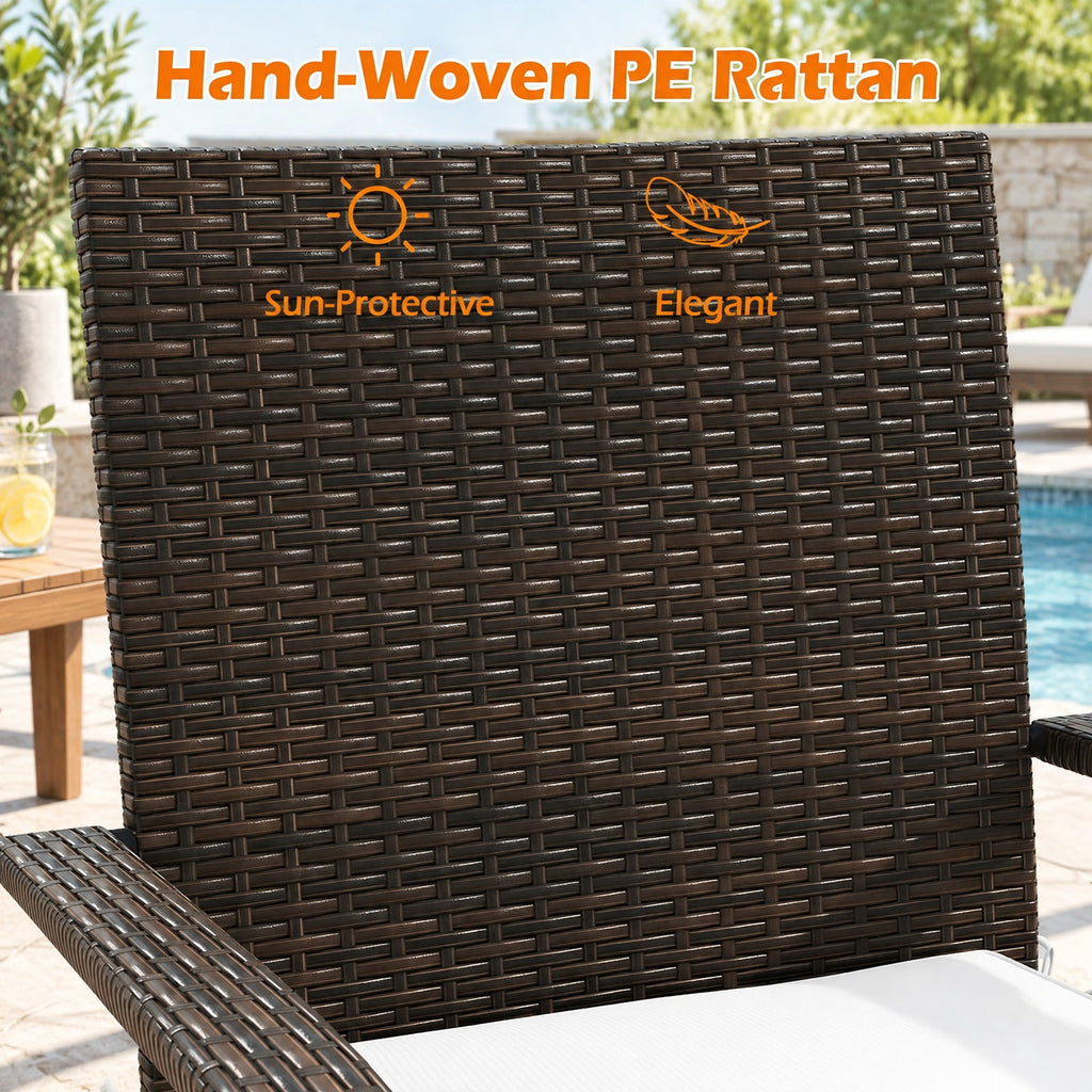 Airfind 3-Piece Patio Furniture Set PE Rattan Wicker Chairs with Tempered Glass Top Table, PE Rattan Metal Polyester Sponge Frame, White
