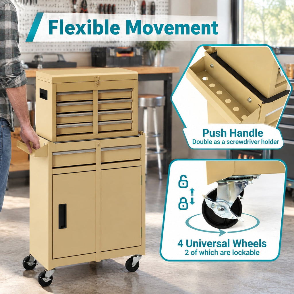 Airfind 2-in-1 Rolling Tool Chest with 5 Sliding Lockable Drawers, 220.5 lbs Capacity, Steel rubber-plastic synthetic Frame, Yellow