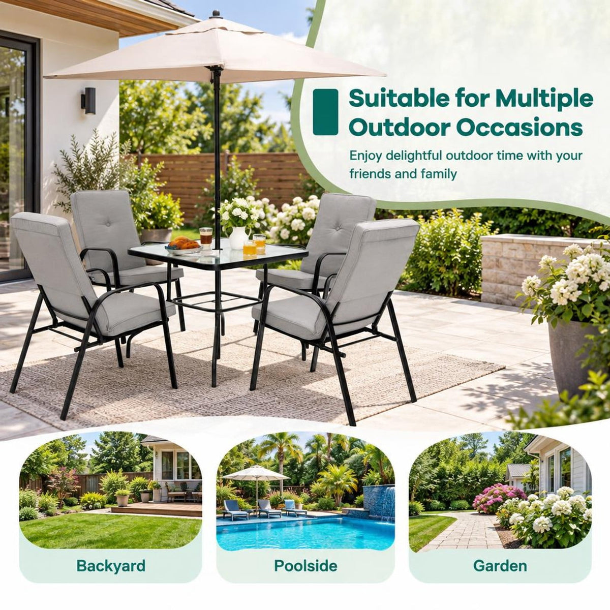 Airfind 5 Feet Patio Square Market Table Umbrella Shelter with 4 Sturdy Ribs, Metal Polyester Frame, 7 x 7 x 7.2 ft Footprint, Beige
