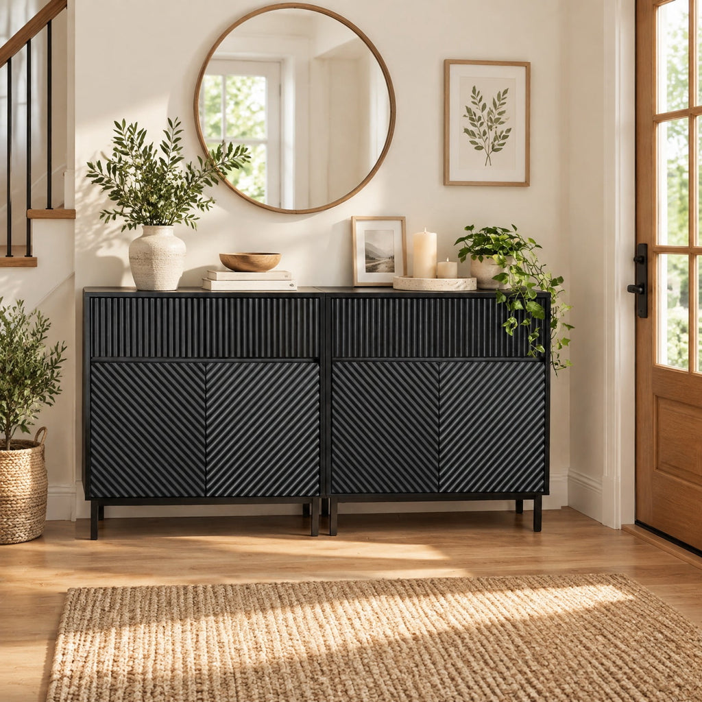 Airfind 32 Wide Buffet Cabinet with 2 Doors and 1 Drawer for Kitchen, 135 lbs Capacity, MDF Engineered Wood Metal Frame, Black