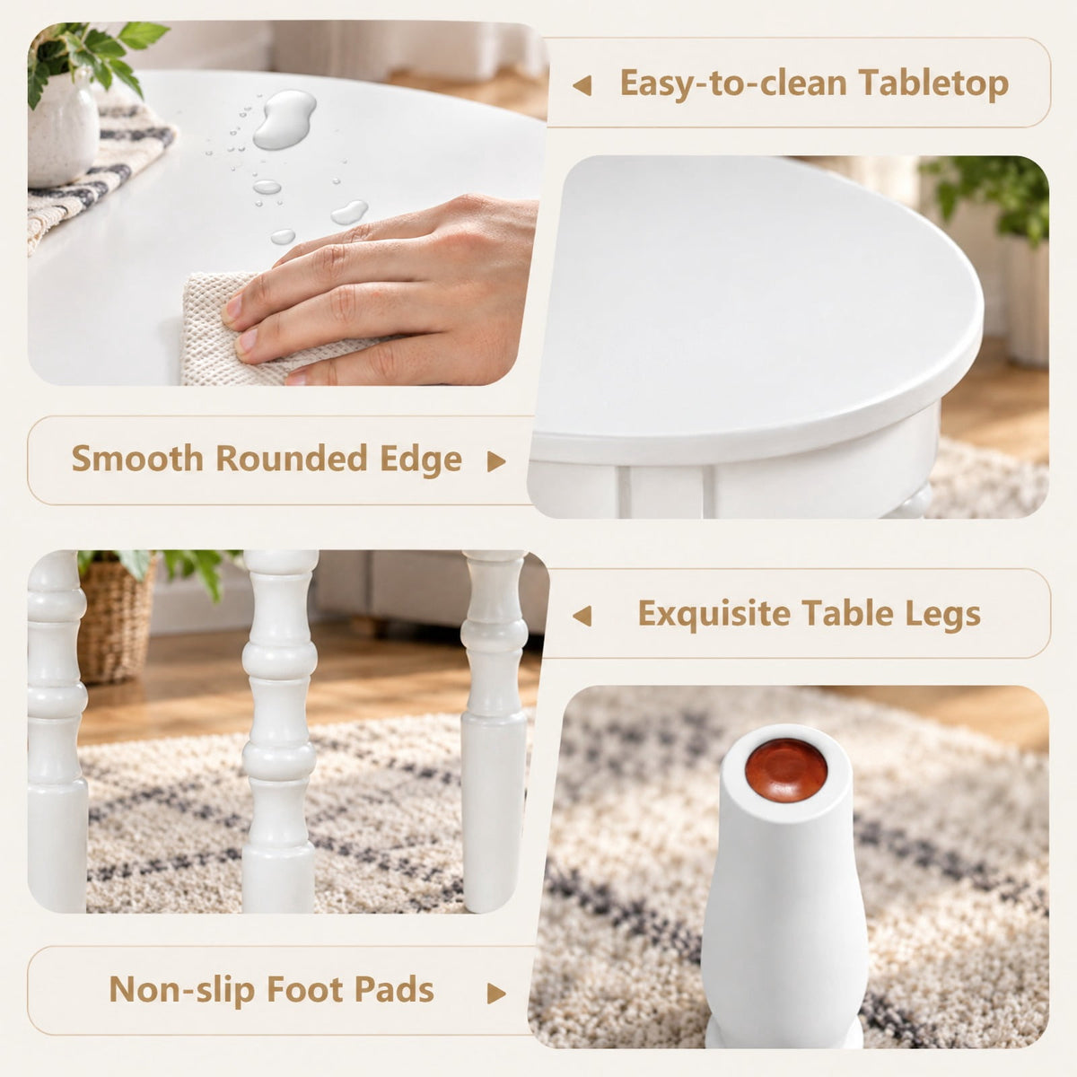 Airfind 2-Tier Oval Side Table with Storage Shelf and Solid Wood Legs, 245 lbs Capacity, MDF Rubber Wood Frame, White