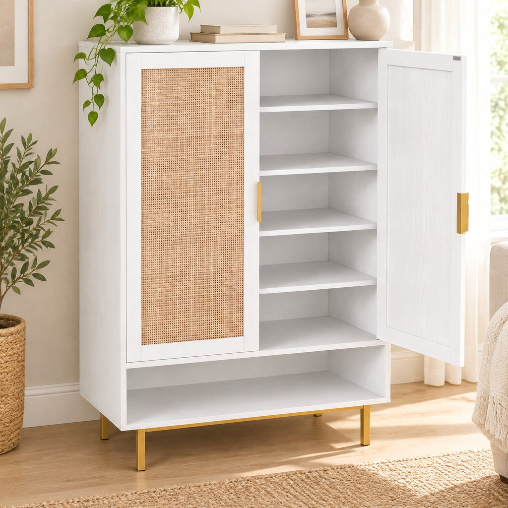 Airfind 43 Inch 6-Tier Tall Shoe Cabinet with Double Doors, 66 lbs Capacity, Engineered Wood Metal Frame, 30in x 14in x 43in Footprint, White