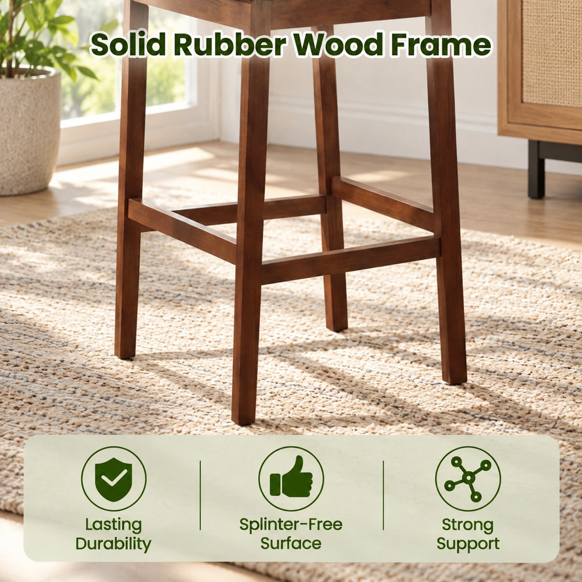 Airfind Set of 4 Upholstered Barstool 29.5 Inch Bar Height with Solid Rubber Wood Frame, 300 lbs Capacity, Walnut