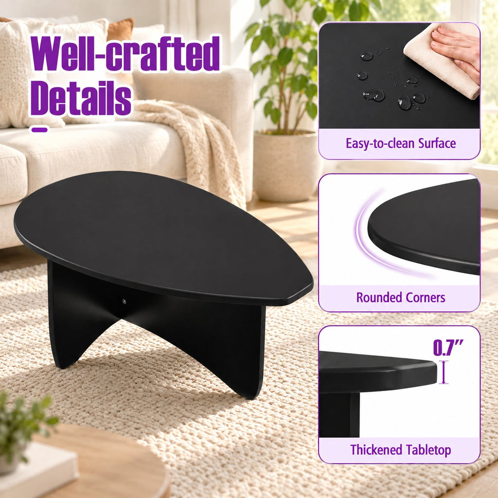 Airfind Oval Coffee Table Mid Century Modern Accent Table Low Profile Wooden Center Table, 35.5 x 21.5 x 15Weight Footprint, Black