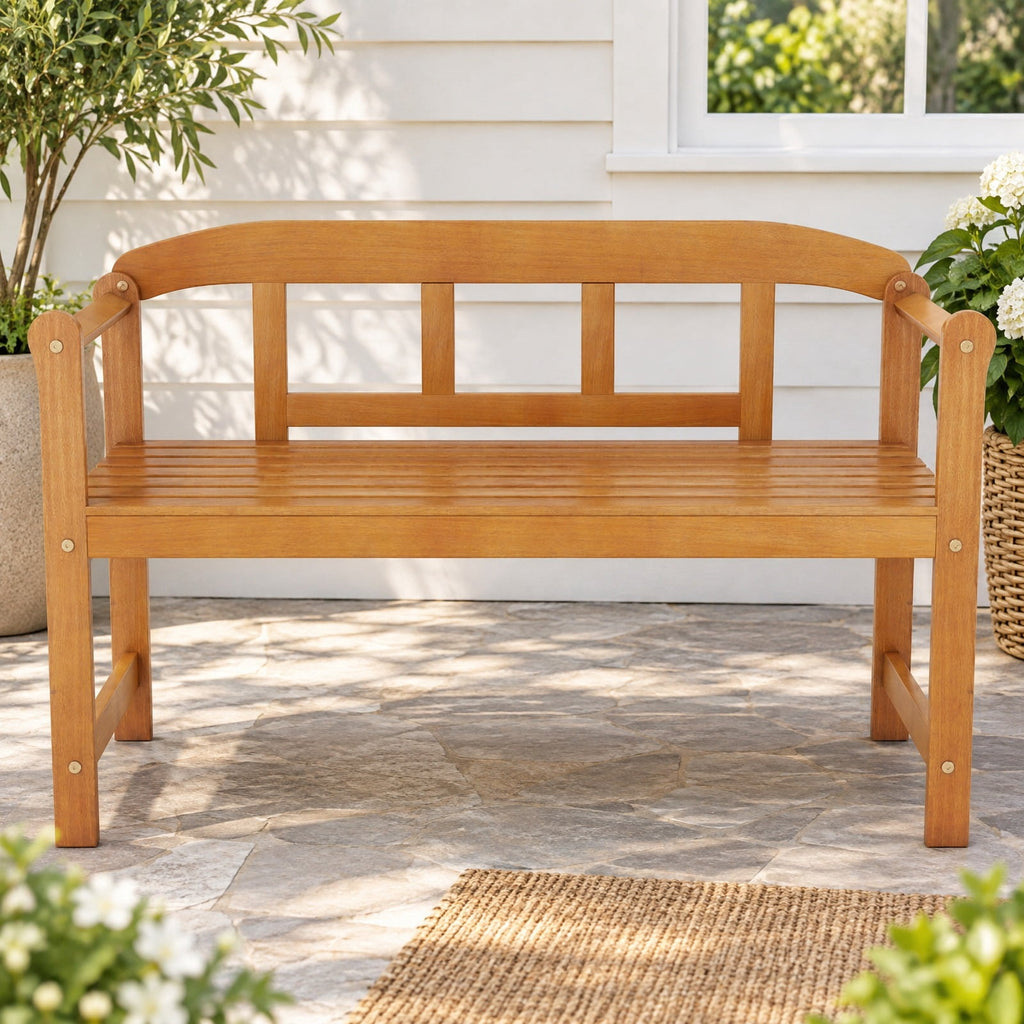 Airfind 2-Seater Outdoor Acacia Wood Garden Bench with Backrest Armrests, 800 lbs Capacity, Acacia Wood Frame, Wood