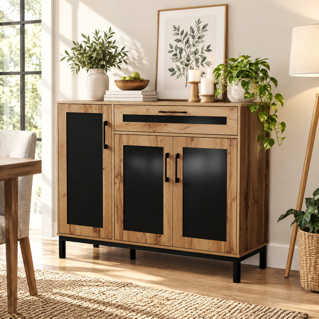 Airfind 48 Inch Sideboard Buffet Cabinet with Drawer and Metal Legs, 88 lbs Capacity, Engineered Wood MDF Frame, 48 Inch x 16 Inch x 37.5 Inch Footprint