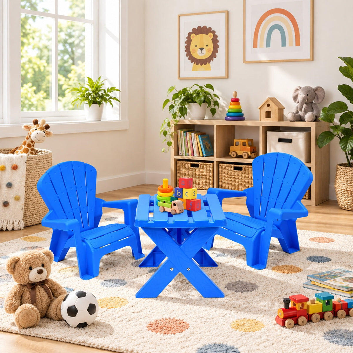 Airfind 3-Piece Plastic Youth Table Chair Set, 22 Lbs Capacity, Pp, Durable Construction Lasts for Years for Convenient Everyday Use, Blue