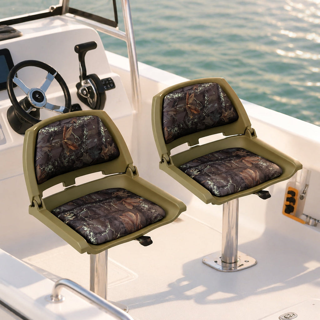 Airfind Folding Low Back Boat Seat with Marine Grade PVC and Sturdy PP Frame for Fishing Boats Pontoons and Marine Cabin Seating, Green