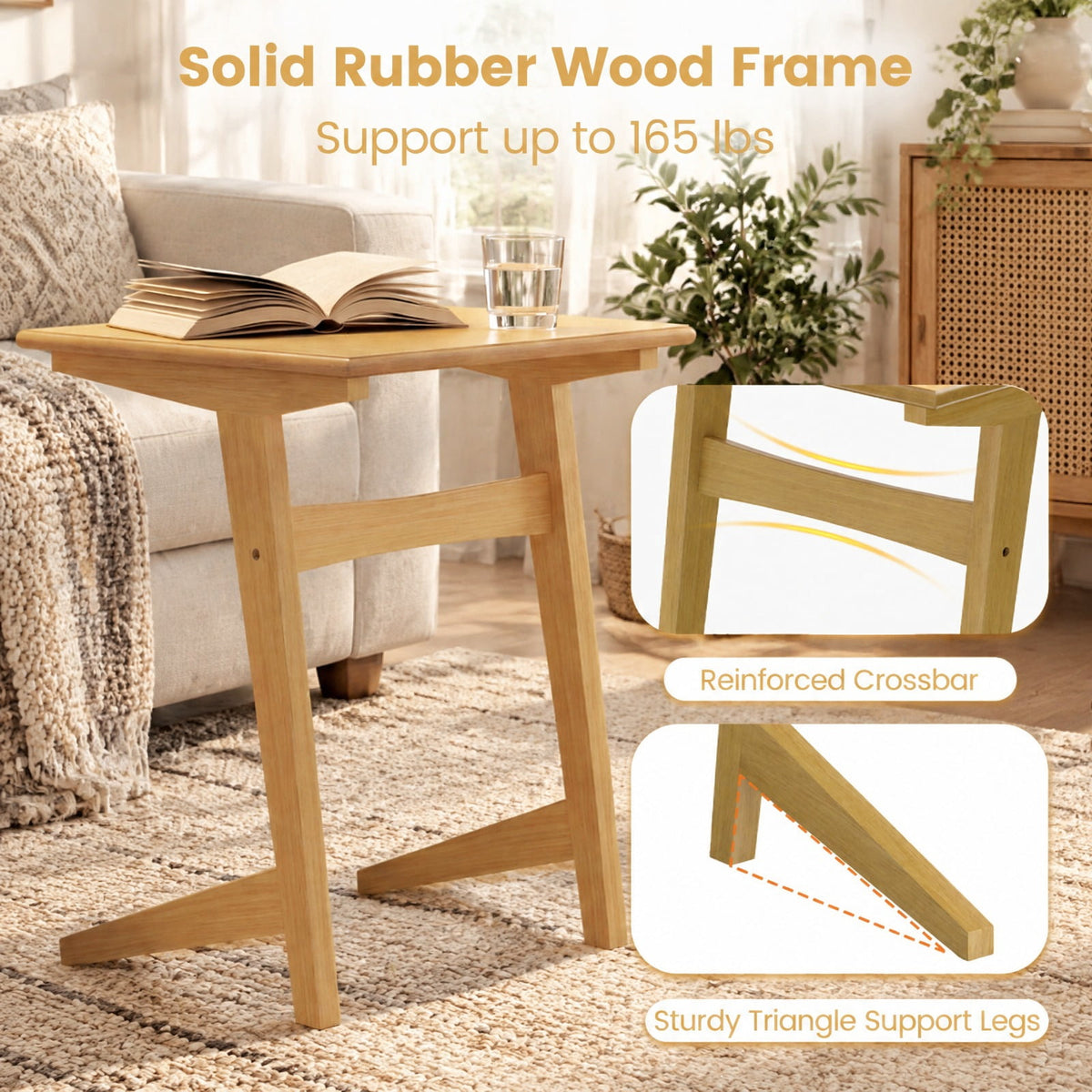 Airfind 1 Piece Wood Sofa Side Table C, 165 lbs Capacity, Rubber Wood MDF Frame, 20 x 18 x 24.5 Footprint, Wood