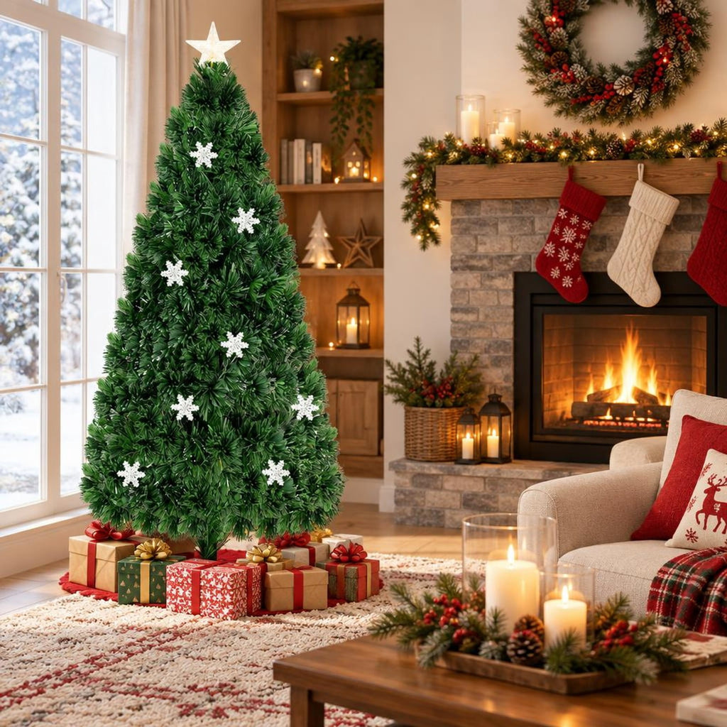 Airfind LED Optic Artificial Christmas Tree with Snowflakes-6 Feet, PVC Frame, 2.4 x 5 (Diameter x H) Height: 5 ft Weight: About 8 lbs Footprint