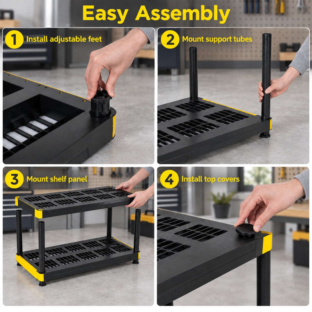 Airfind 4-Tier Plastic Storage Shelf Heavy-Duty Utility Rack Freestanding Storage Rack, PP Frame, 47.5in x 17.5in x 55.5in Footprint, Black