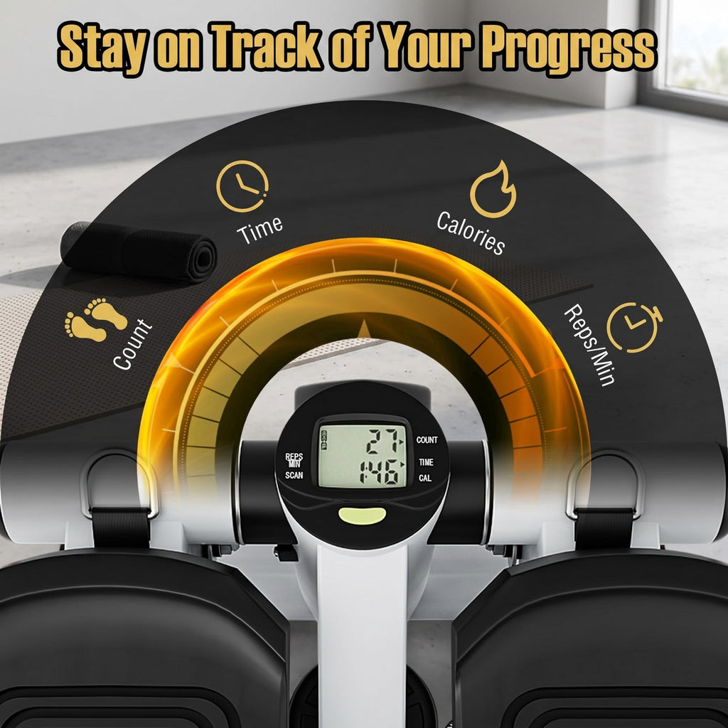 Airfind Mini Stepper for Exercise at Home with Resistance Bands, Adjustable Height, Anti-Slip Pedals and LCD Monitor, Quiet Hydraulic Stair Stepper for Full, White