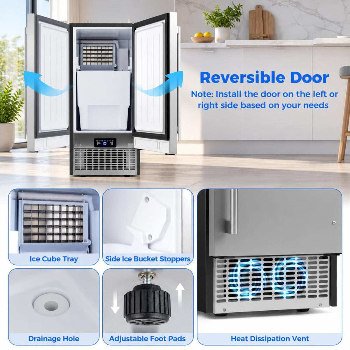 Airfind Commercial Ice Maker 110 lbs/24H Undercounter Ice Machine with 25 lbs Storage Capacity, Stainless Steel Galvanized Steel Frame, Silver