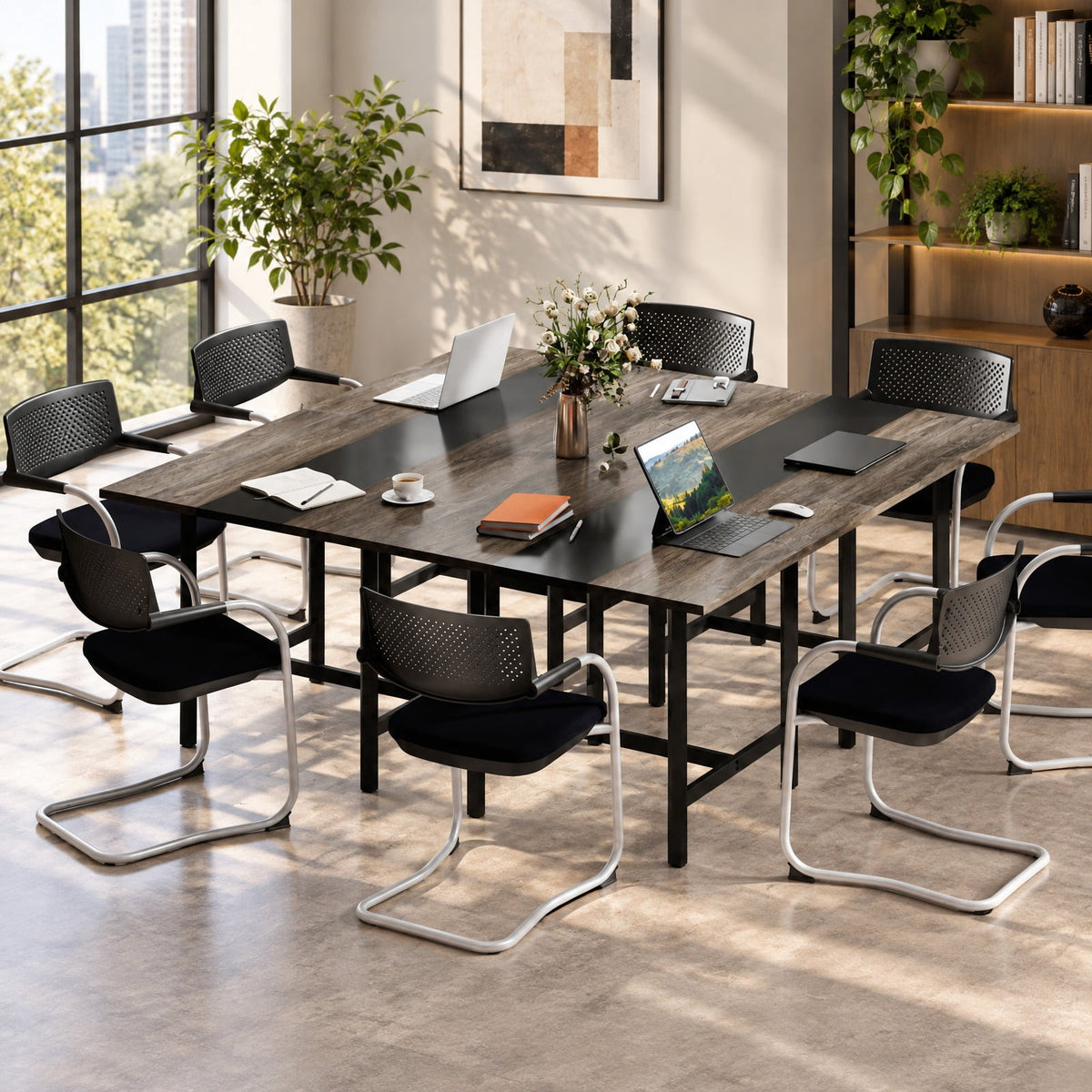 Airfind 39.5 Inches Square Conference Table Meeting Room Table with Thickened Tabletop, 200 lbs Capacity, Engineered Wood Metal Frame, Gray