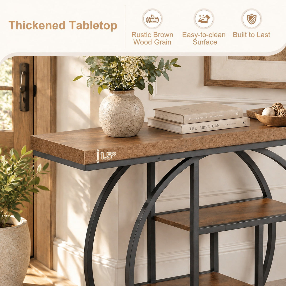 Airfind 4-Tier Console Table 41 Inches Entryway Table with Storage Shelves, 110 lbs Capacity, MDF Metal Frame, 41 Inch x 12 Inch x 31 Inch Footprint, Brown