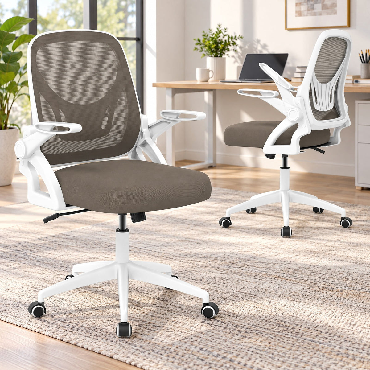 Airfind Ergonomic Computer Desk Chair with Lumbar Support and Flip-up Arms, 330 lbs Capacity, PP Metal Mesh Plywood Sponge Frame, Gray