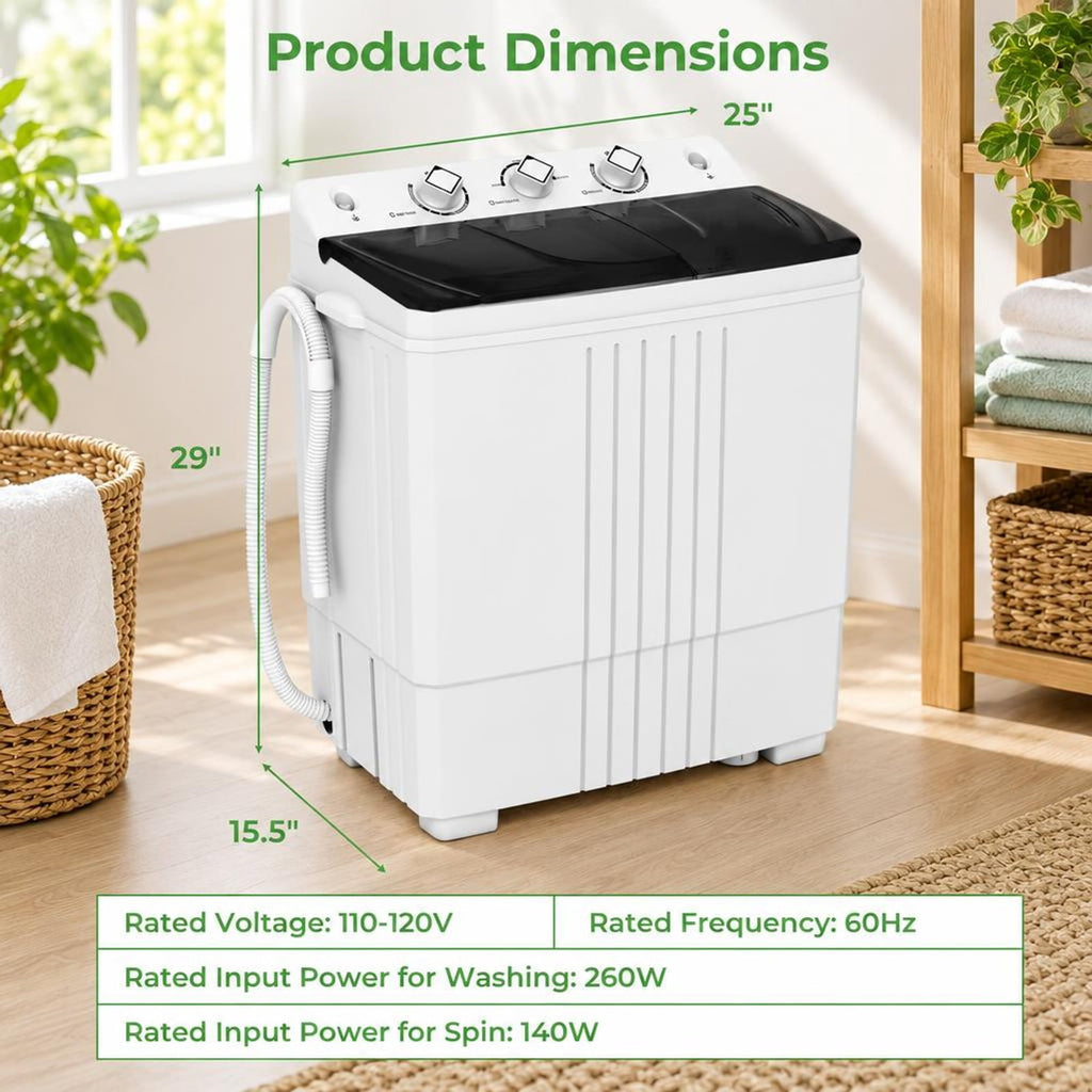 Airfind Portable Washing Machine with Built-in Drain Pump, PP Frame, Black, Suitable for home apartment dorm and RV
