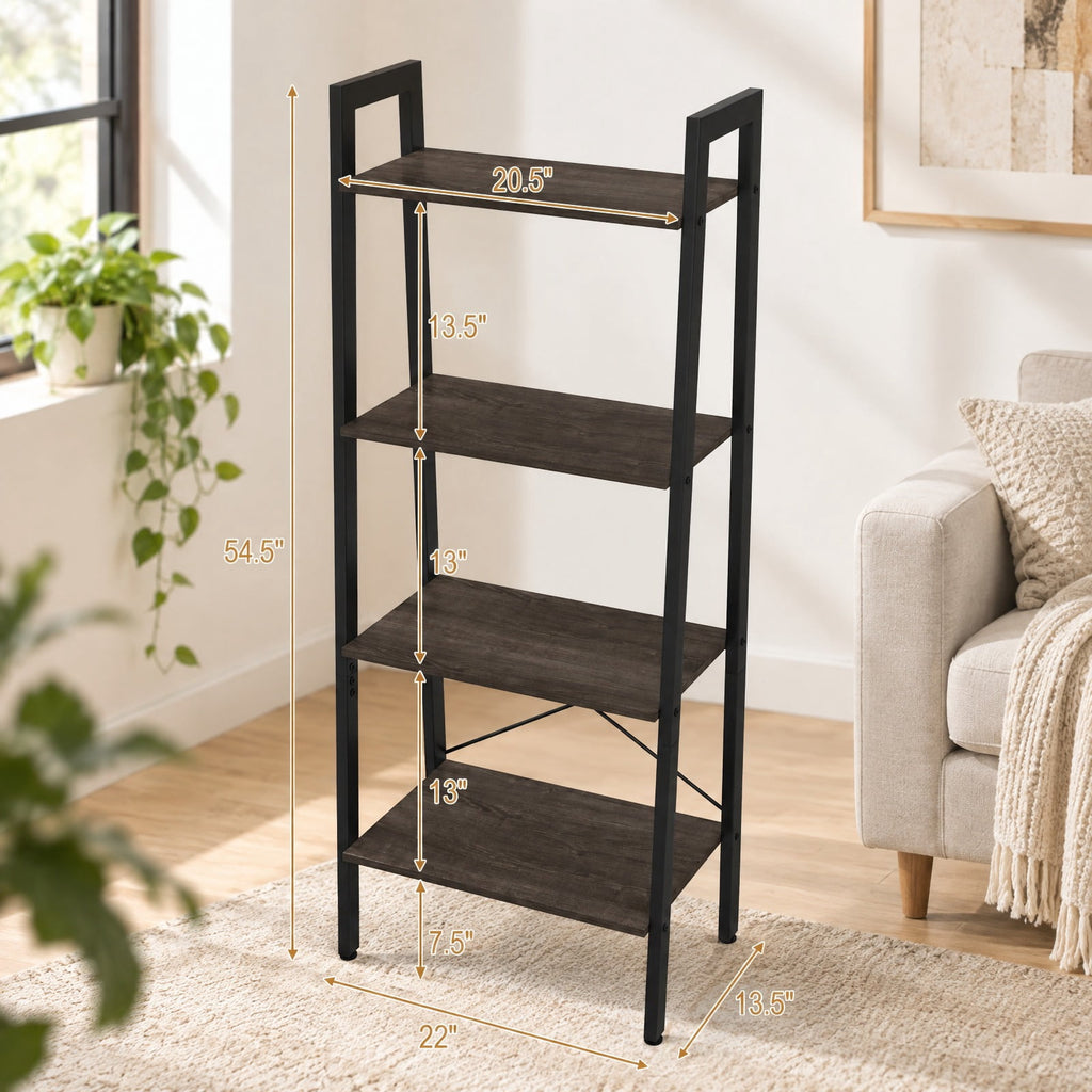 Airfind 4-Tier Bookshelf with Metal Frame and Adjustable Foot Pads, 200 lbs Capacity, Metal Engineered Wood Frame, Grey Oak