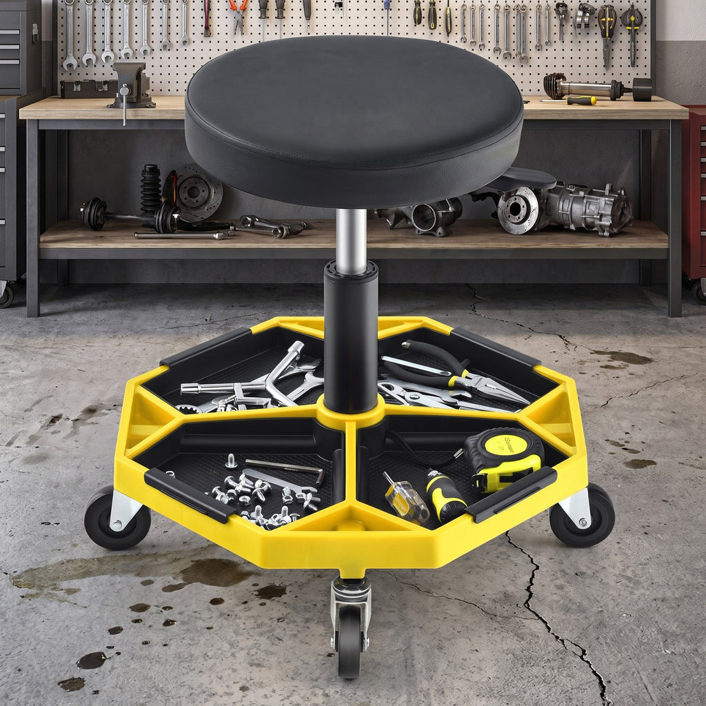 Airfind 330 LBS Capacity Pneumatic Rolling Mechanic Stool with Padded Seat, 20 x 20 x 16 inch Footprint, Yellow