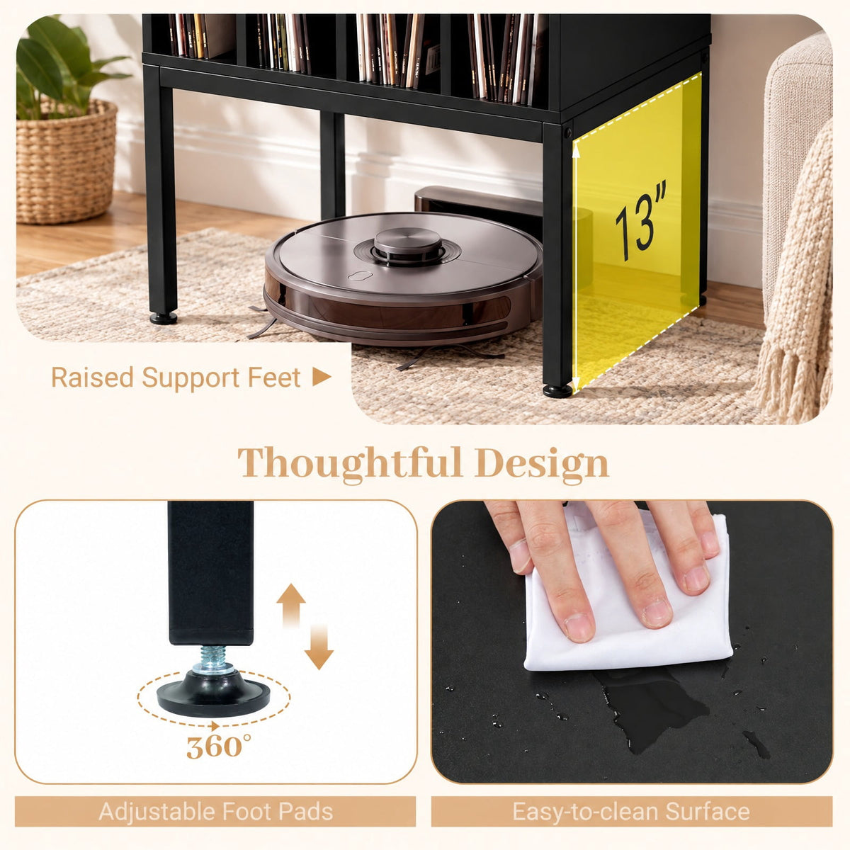 Airfind Turntable Record Player Stand with Power Outlets, 88 lbs Capacity, Engineered Wood Metal MDF Frame, 20 x 16 x 32 Footprint, Black